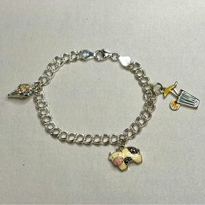 Sterling Charm Bracelet & 3 Charms 6.5-Inches #5005